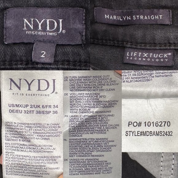 NYDJ Marilyn Mid-Rise Straight Jeans w/ Trouser Detail in Glenbrook Dark Gray - Picture 3 of 16
